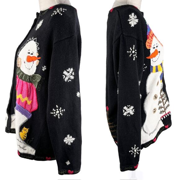 Quacker Factory Snowman Sweater M Button Down Embroidered - Picture 5 of 13